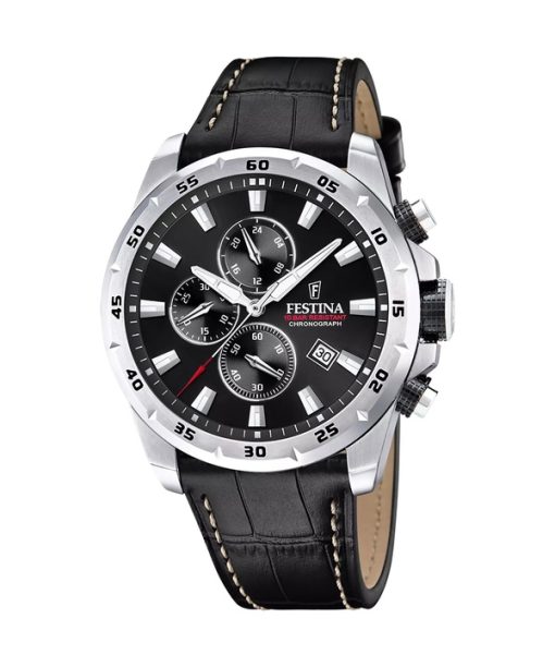 Montre chronographe Festina Timeless pour homme avec bracelet en cuir et cadran noir F20692-4 100 m