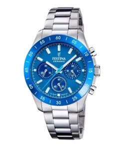 Montre Festina Ceramic Chronograph Acier Inoxydable Cadran Bleu Quartz F20693-4 100M Femme