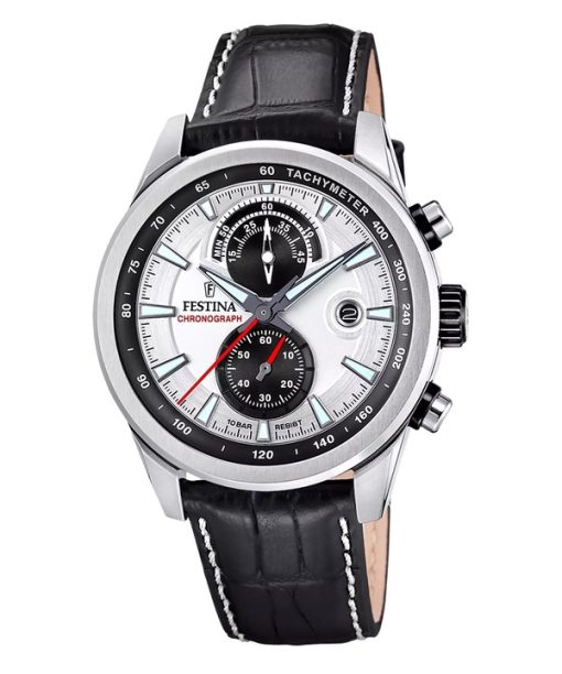 Montre chronographe Festina Timeless pour homme avec bracelet en cuir et cadran argenté F20695-1 100 m