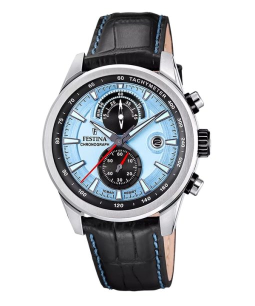 Montre chronographe Festina Timeless pour homme avec bracelet en cuir et cadran bleu à quartz F20695-2 100 m