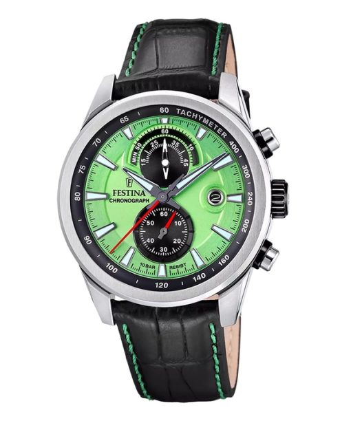 Montre chronographe Festina Timeless pour homme avec bracelet en cuir et cadran vert à quartz F20695-3 100 m