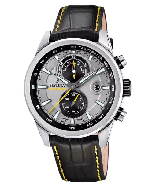 Montre chronographe Festina Timeless pour homme avec bracelet en cuir et cadran gris F20695-4 100M