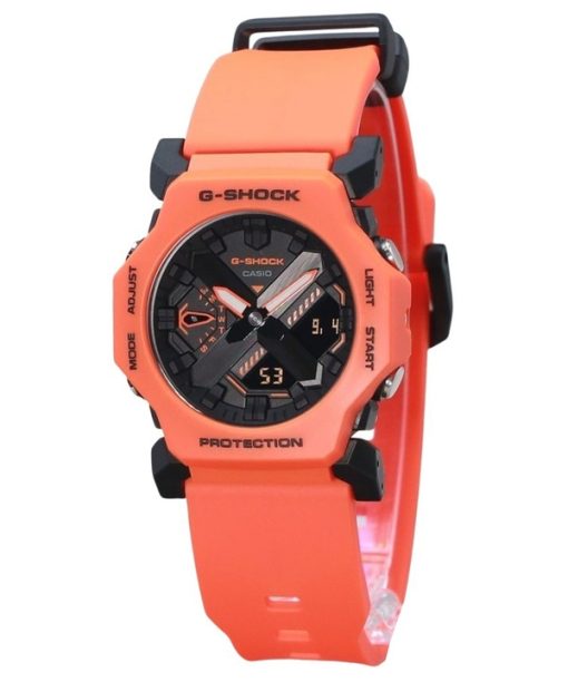 Montre analogique numérique Casio G-Shock pour homme avec bracelet en résine orange biosourcée et cadran noir à quartz GA-2300FL