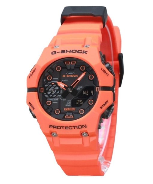 Montre analogique numérique Casio G-Shock pour smartphone avec bracelet en résine orange biosourcée, cadran gris, quartz GA-B001