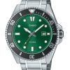 Montre analogique Casio pour homme avec cadran vert et quartz, en acier inoxydable, 200 m, MDV-107D-3A2V