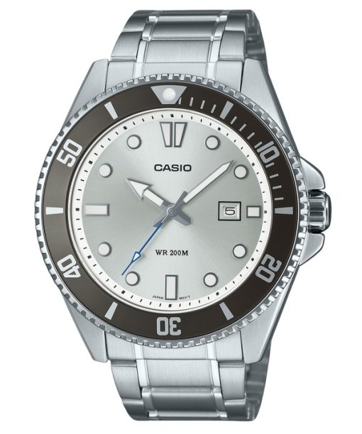 Montre analogique Casio pour homme avec cadran argenté et quartz, en acier inoxydable, 200 m, MDV-107D-7AV