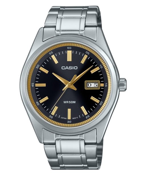 Montre analogique à quartz Casio Standard en acier inoxydable avec cadran noir MTP-B180D-1A2V pour homme