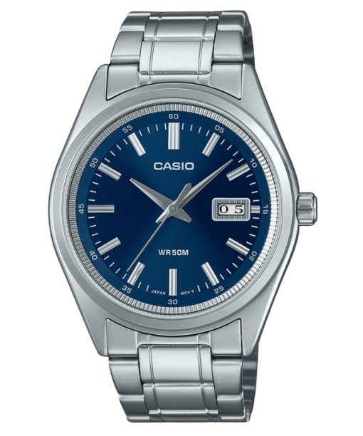 Montre analogique à quartz Casio Standard en acier inoxydable avec cadran bleu MTP-B180D-2AV pour homme