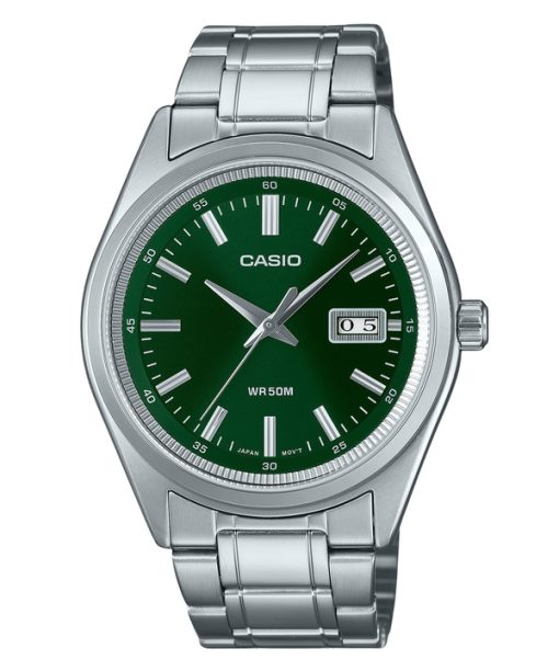 Montre analogique Casio Standard en acier inoxydable avec cadran vert et quartz MTP-B180D-3AV pour homme