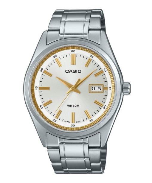 Montre analogique à quartz Casio Standard en acier inoxydable avec cadran argenté MTP-B180D-7AV pour homme