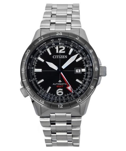 Montre pilote pour homme Citizen Promaster Air GMT en acier inoxydable avec cadran noir automatique NB6046-59E 200M