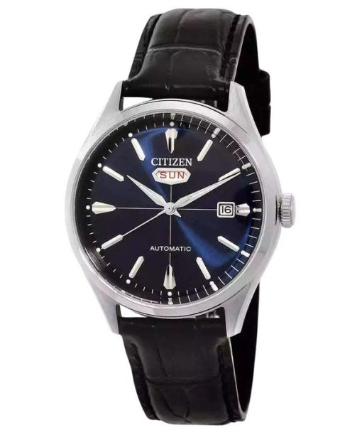 Montre homme Citizen automatique avec bracelet en cuir et cadran bleu NH8390-20L