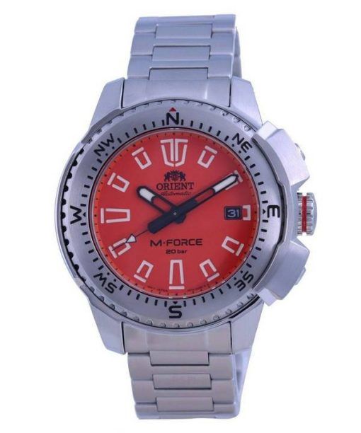 Montre de plongée automatique RA-AC0N02Y10B 200M en acier inoxydable avec cadran orange Orient M-Force pour homme