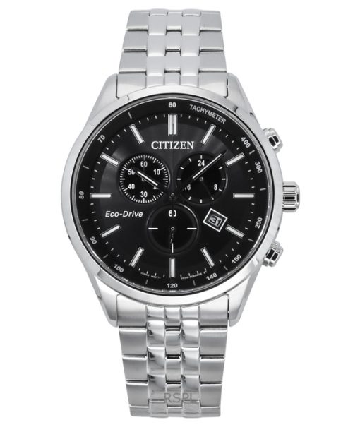 Montre chronographe Citizen Eco-Drive en acier inoxydable avec cadran noir AT2570-56E 100M pour homme