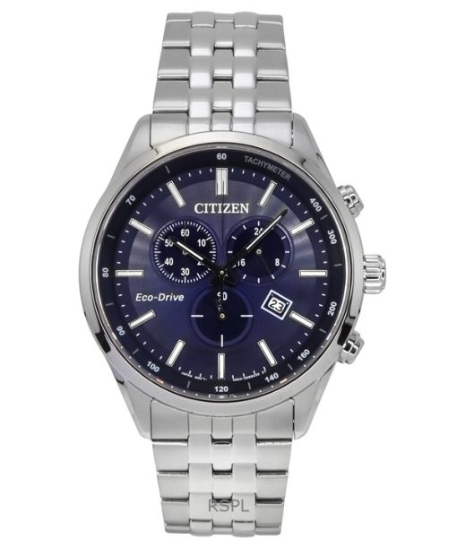 Montre chronographe Citizen Eco-Drive en acier inoxydable avec cadran bleu AT2570-56L 100M pour homme