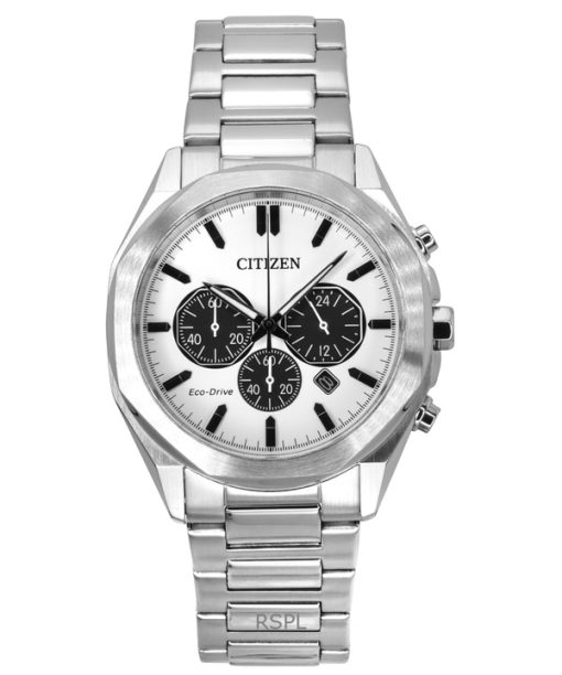 Montre chronographe Citizen Eco-Drive en acier inoxydable avec cadran blanc CA4590-81A 100M pour homme