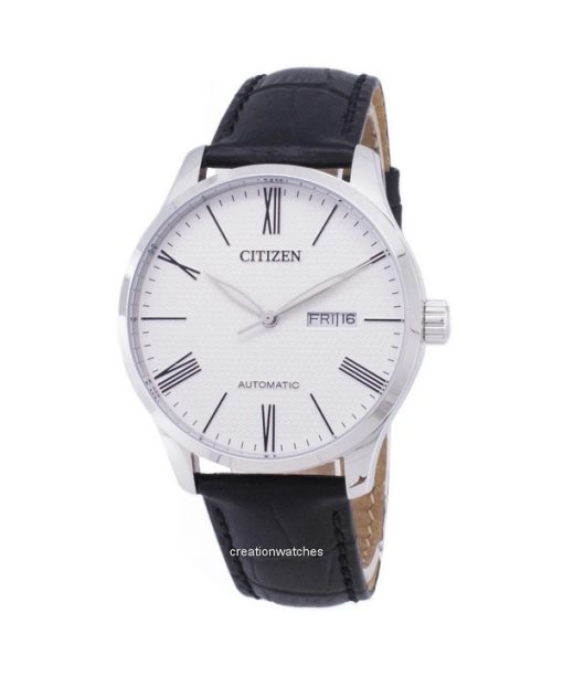 Montre homme Citizen analogique reconditionnée avec bracelet en cuir et cadran blanc automatique NH8350-08A