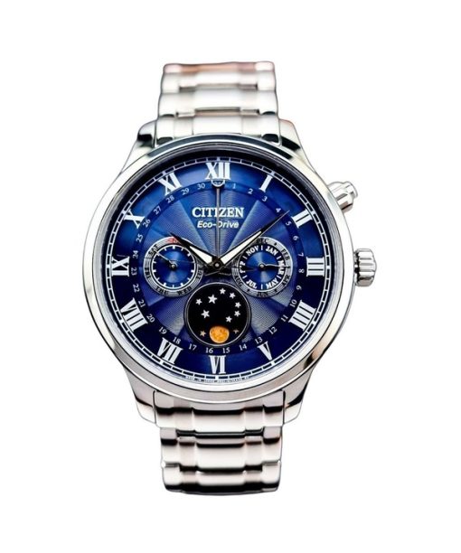 Montre homme Citizen en acier inoxydable avec phase de lune et cadran bleu Eco-Drive AP1050-81L reconditionnée