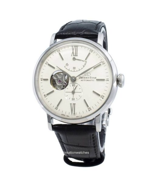 Montre homme Orient Star Classic bracelet en cuir cœur ouvert cadran crème automatique RE-AV0002S00B remise à neuf