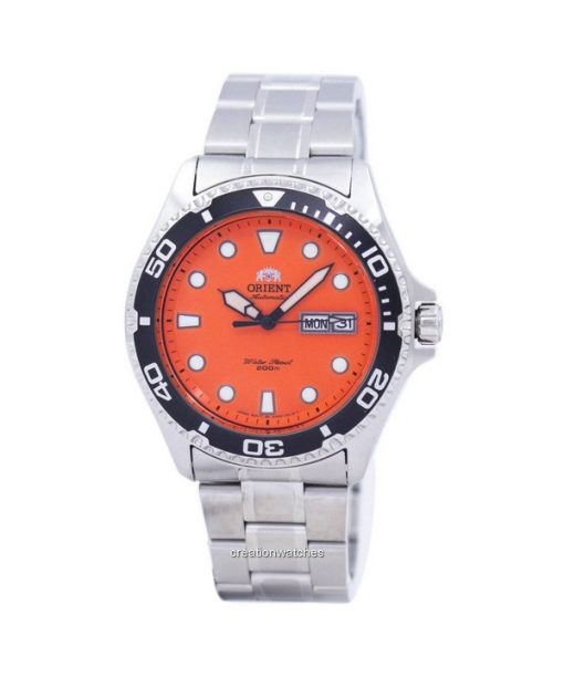 Montre homme Orient Ray Raven II en acier inoxydable avec cadran orange automatique FAA02006M9 200M remise à neuf