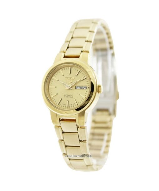 Montre pour femme Seiko 5 en acier inoxydable doré avec cadran doré automatique SYME46K1 remise à neuf